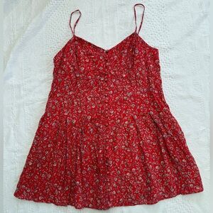 American Eagle Sweetheart Button Up Mini Dress Womens XL Red 100% Cotton